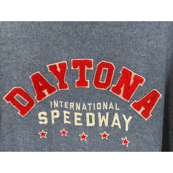 Nascar Daytona Sweatshirt Retro Applique Embroidered Crewneck Blue Soft Large - Picture 2 of 7